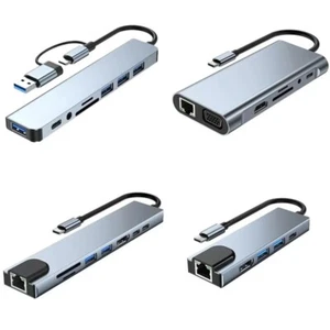 8in1 USB-C 3.1 To Type-C USB 3.0 Hub HDMI RJ45 Ethernet Micro SD TF OTG Adapter - Picture 1 of 16
