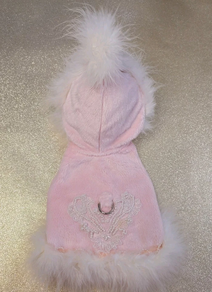 Lindo Chaleco Cha Couture Talla X Pequeño Blanco Pluma Rosa Arnés  Foto 1 de 4