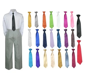 Boys Kids Teen Wedding Formal 3pc Shirt LT GRAY Pants by Select a Color Tie 5-20 - Picture 1 of 25