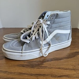 Vans Off The Wall Skate Shoes Gray & White Canvas Mens 8 Womens 9.5 High Top - Picture 1 of 9
