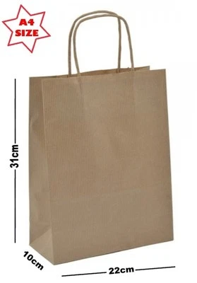 Kraft Tan A4 Paper Party Gift Bags ~ Boutique Shop Loot Carrier Bag ~Pick Amount - Image 1 of 3