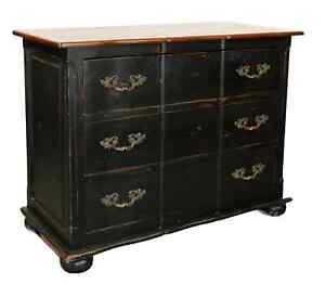 VTG French Country Provincial Chest of Drawers Painted Black w/ Natural Top