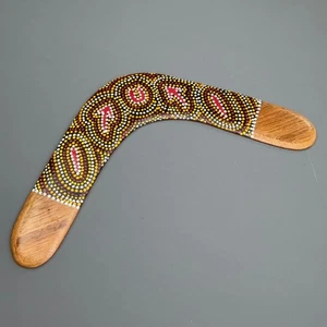 Vintage Boomerang Hand Painted Wood Aboriginal Art Souvenir Australia Decor - Picture 1 of 7