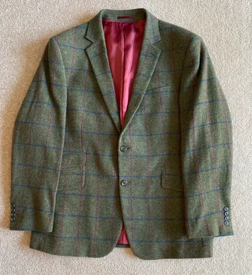 WORN ONCE GURTEEN WOOL COUNTRY ANTIQUE DEALER WINDOWPANE TWEED BLAZER JACKET 46R - Image 1 of 4