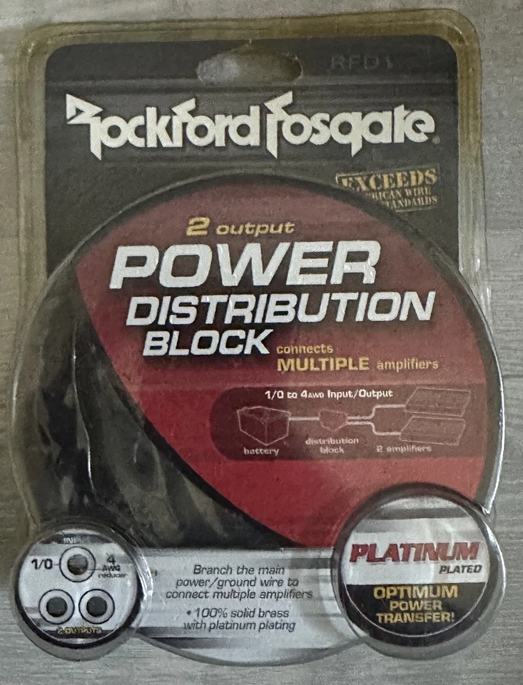 Rockford Fosgate RFD1 Distribution Block w/ One 1/0 AWG Input & Two 1/0 AWG - Image 1 of 2