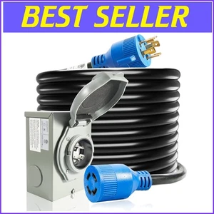 30 Amp Generator Cord & Power Inlet Box 25FT - ETL Certified Outdoor Solution - Picture 1 of 11