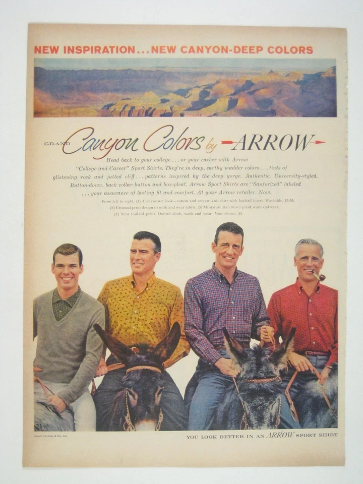 Camisas vintage de los años 50 con publicidad impresa de colores Arrow Canyon para hombre MOD moda Arizona Foto 1 de 2