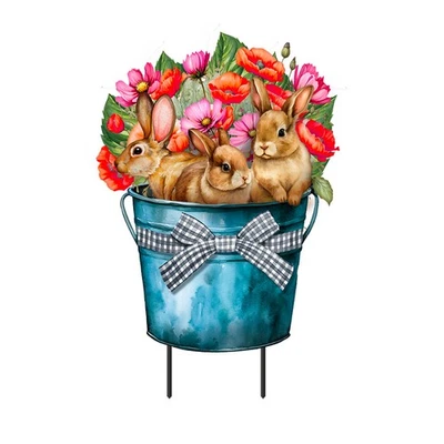 Arte en metal Briarwood Lane Bucket of Bunnies Foto 1 de 3