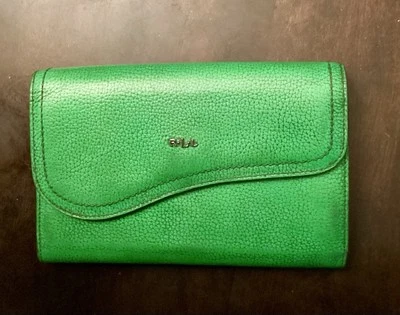 Ralph Lauren RLL 徽标离合器绿色蓝色素食拉链小号钱包金色五金件  — 第 1/2 张图片