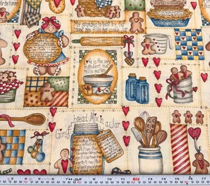 Vtg Dianna Marcum Grandma's Gingerbread Recipe Cotton Fabric Remnant 14" x 44" - Picture 1 of 2
