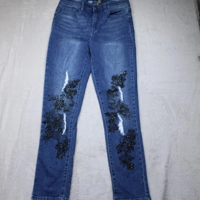 Jeans Diane Gilman Talla 10T Envejecidos Embellecidos Floral Bling DG2 Denim Foto 1 de 4
