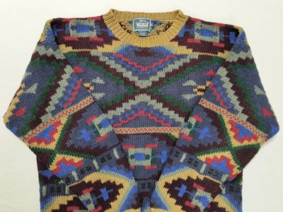 Vintage Woolrich Medium Jumbo Aztec Cable Knit Cotton Hand Knitted Sweater SWEET - Image 1 of 4