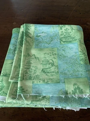 Toile de Jouy Vintage Pájaros Verdes, Árboles, Montañas Era 60 Tejido Único 2+ Yardas Foto 1 de 4