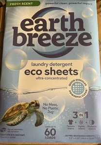 Earth Breeze Laundry Detergent Eco Sheets - 60 Loads Fresh Scent - Picture 1 of 4