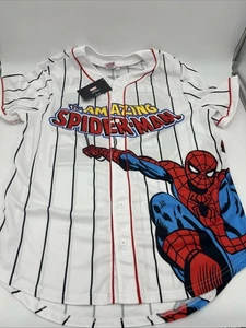 MARVEL “THE AMAZING SPIDER-MAN” BASEBALL JERSEY MEN’S L large BUTTON-FRONT NWT - Picture 1 of 17