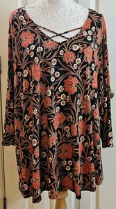 Ruby Rd. Túnica exótica para mujer con estampado floral manga 3/4 cuello en V con cruce talla 3X - Imagen 1 de 5