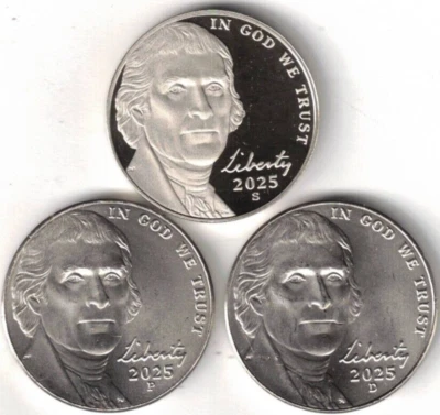 2025-S San Francisco Proof Jefferson Nickel with Philadelphia & Denver (3 Coins) - Image 1 of 2