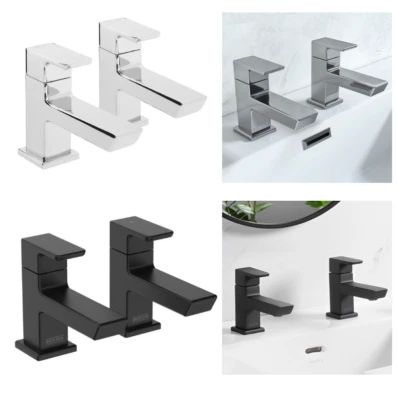 Bristan Basin Bath Pair Taps Square Black Chrome Deck Mounted WRAS Approved