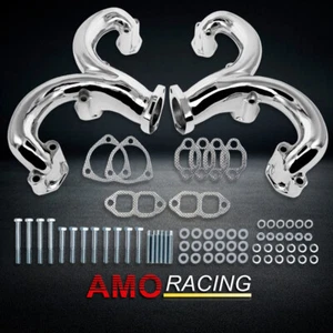 Chrome Ram Horn Exhaust Manifolds Fit Chevy SBC 283 305 327 350 383 400 - Foto 1 di 5