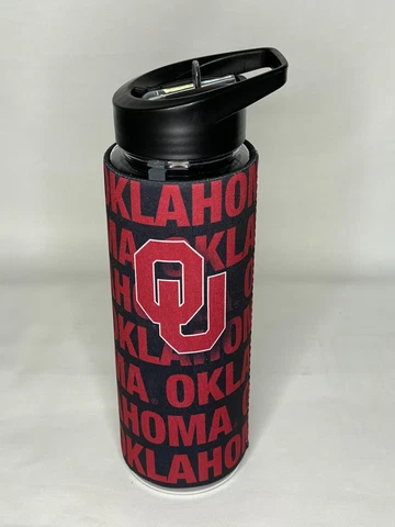 OKLAHOMA SOONERS NCAA 25 OZ. FLIP TOP WATER BOTTLE W/SLEEVE Cover