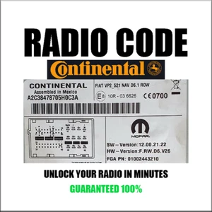 CONTINENTAL 330 VP1 VP2 RADIO CODE CG CZECH MODELS SECURITY PINCODE SERVICE - Picture 1 of 6