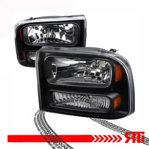 99-04 Ford F250 F350 Super Duty Excursion Black Housing Headlights Head Lamp - Picture 1 of 3