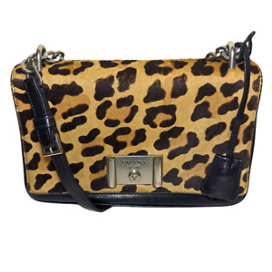 Prada Cheetah Cavallino Glace Calfhair Black Leather Purse w/Authenticity Cards