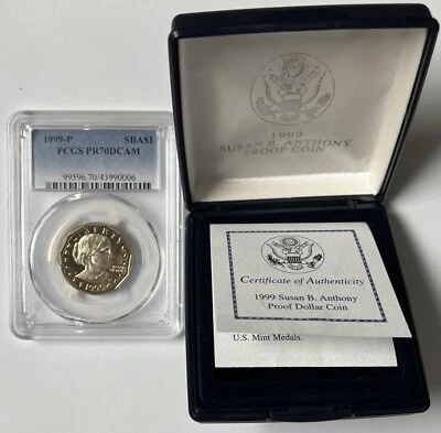 1999 P Susan B Anthony Dollar, PCGS PR70DCAM Plus Box & COA - Image 1 of 3