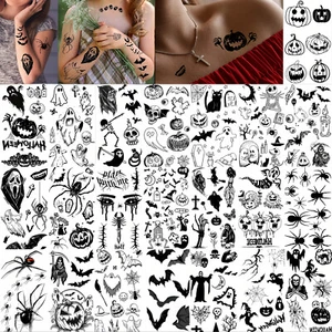 Halloween Temporary Tattoos Spider Ghost Skull Bat Pumpkin Body Tattoo Stickers - Picture 1 of 44