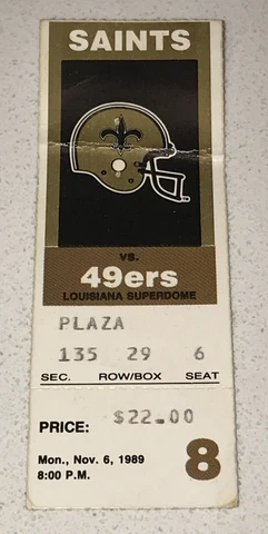 11/6/89 San Francisco 49ers Saints NFL Ticket Stub 'Montana to Rice' TD x 2 Cover