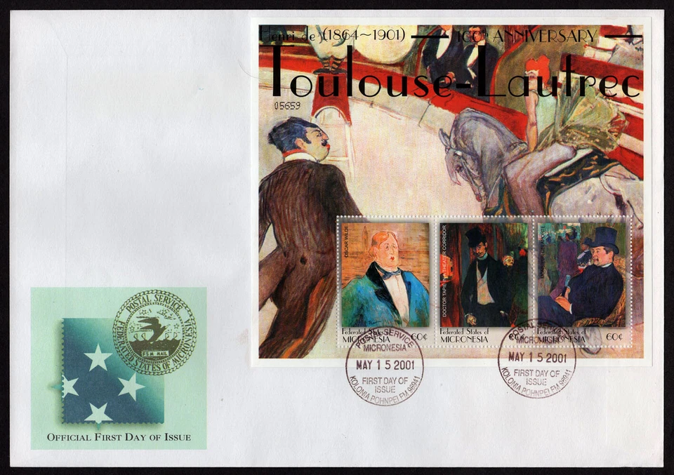 MICRONESIA, SCOTT # 439, FDC COVER - TOULOUSE-LAUTREC PAINTINGS YEAR 2001 - Image 1 of 1