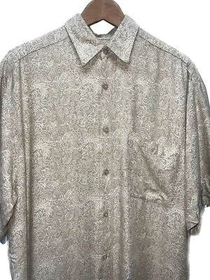 Camisa J. Ferrar Para Hombre Manga Corta Abotonada Cachemira Bronceada Blanca Rayón Talla M Foto 1 de 4