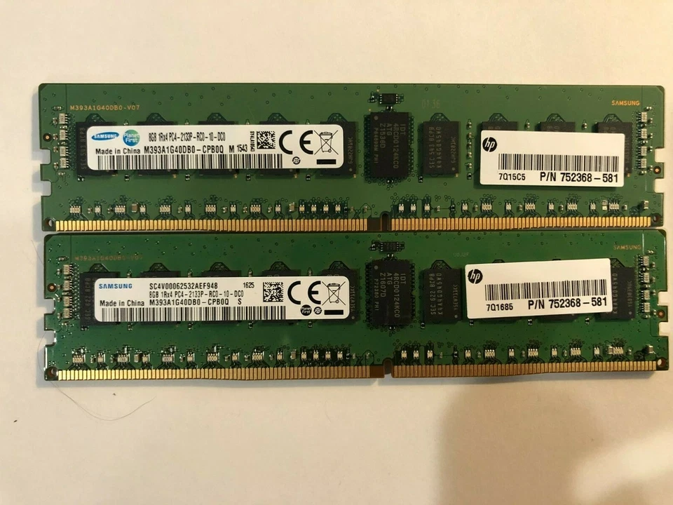 1x8gb Samsung  8GB 1Rx4 PC4-2133P ECC REG SERVER RAM M393A1G40DB0-CPB  HP -581 - Image 1 of 1