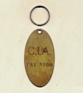 Lowell Sigmund solid yellow brass engraved "C.I.A. File Room" Key Fob Art 1976 - Picture 1 of 5