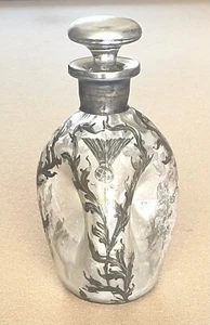 ANTIQUE SILVER VICTORIAN HAND PAINTED PINCH WHISKY DECANTER (small chip at top) - Picture 1 of 9
