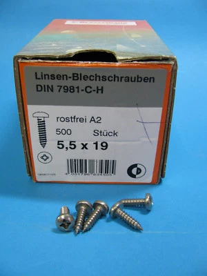 V2A Blechschrauben Din7981 Edelstahl Linsenkopf Kreuz PH v. 2,9 bis 6,3mm Stärke - Bild 1 von 2