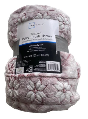 Mainstays Textured Velvet Plush Throw Ted Pink White  50" x 60" NEW - Image 1 of 4