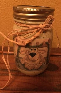 Primitive Christmas Moose Painted Mason Jar With Lid - Picture 1 of 3
