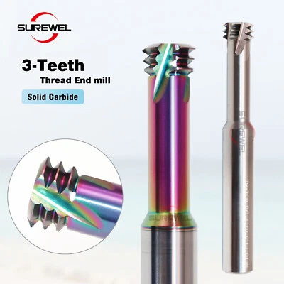 Carbide Thread End Mill Milling Cutter Three Tooth CNC DLC Coating M8 M10 M5 Tap - Image 1 of 4