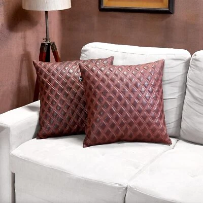 Light Maroon Flavia Color New Style Lambskin Lather Luxry Pillow Cover For Sofa - Image 1 of 4