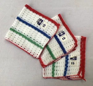 NEW (3) Vintage 1950s Reto Red Green Blue Stripe WAFFLE WEAVE Mesh Dishclothes - Picture 1 of 5