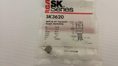 RCA SK3620 NPN SI AF TRANSISTOR POWER SWITCHING 75W 15A 90V NIB  - Image 1 of 3