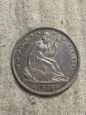 1846 Seated Liberty Half Dollar 50c Nice High Grade AU Details Tall Date - Image 1 of 4