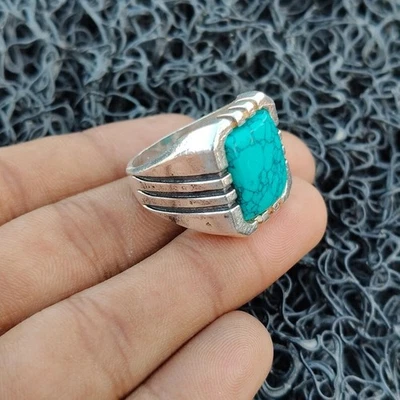 Anillo Turquesa Plata de Ley 925 Hecho a Mano Declaración Regalo Anillo Para Hombre B101 Foto 1 de 4