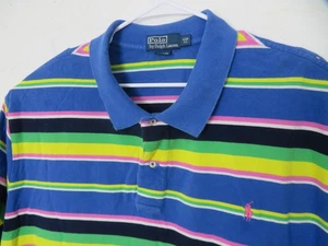 Vintage Polo Ralph Lauren Polo Shirt Men 4XB Blue Multicolor Stripe Cotton Pony - Picture 1 of 6
