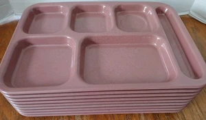 Vtg Set Of 9 CARLISLE 6 Compartment Divided Cafeteria Tray Pink Speckled w/ Red - Picture 1 of 9