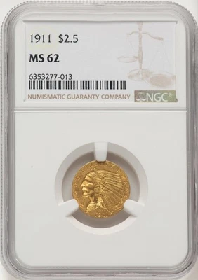 1911 INDIAN HEAD $2.5 QUARTER EAGLE GOLD NGC MS62 - Image 1 of 4