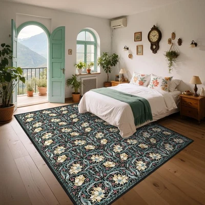 Alfombras de área 8x10 para sala de estar, alfombra lavable grande verde retro suave sin... Foto 1 de 4