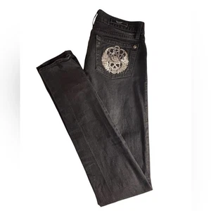 Rock & Republic Women's Skinny Jeans Blk Rhinestone Skull Embroidery Sz 4/6 Y2K - Picture 1 of 10