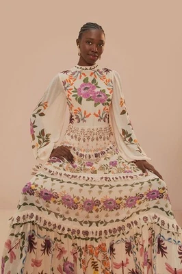 NWT AUTH FARM RIO Cream Winter Garden Ruffle Maxi Dress Sz SMALL S FREE SHIP - Image 1 of 4